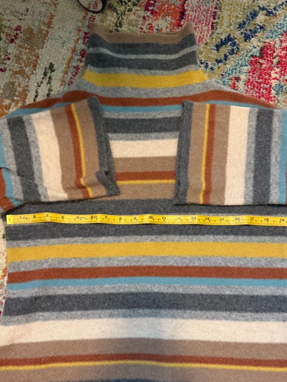 Cullen 100% Cashmere Multicolor Striped Turtleneck Sweater‎ Luxury Knit Small S - Picture 6 of 7